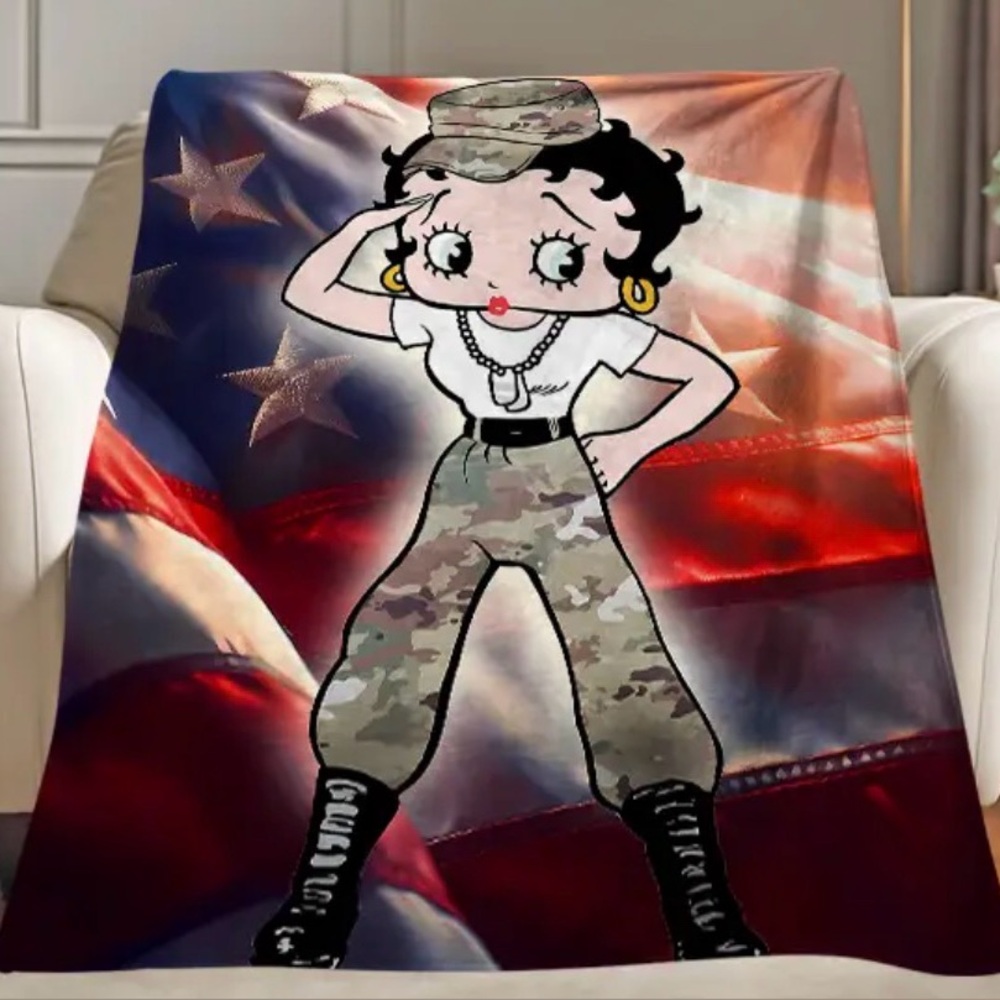 “Betty Boop Soldier Girl” Graphic Throw Blanket- New